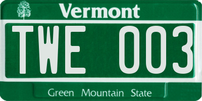 VT license plate TWE003
