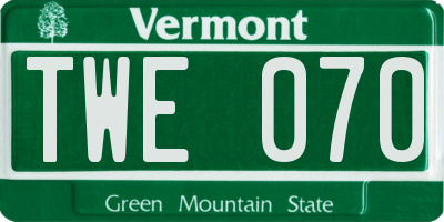 VT license plate TWE070