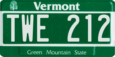 VT license plate TWE212