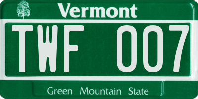 VT license plate TWF007