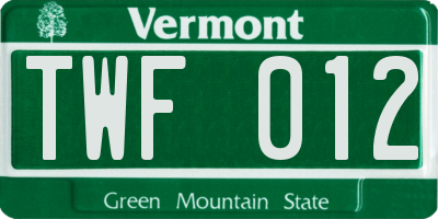 VT license plate TWF012