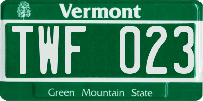 VT license plate TWF023