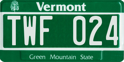 VT license plate TWF024
