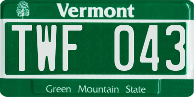 VT license plate TWF043
