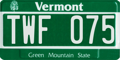 VT license plate TWF075