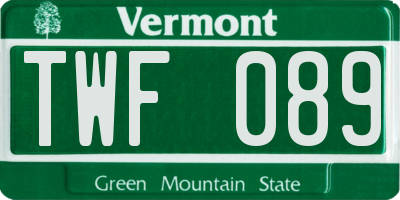 VT license plate TWF089