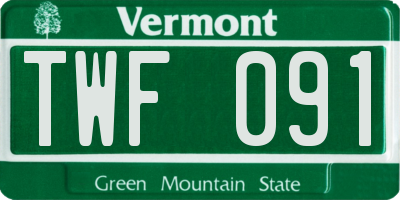 VT license plate TWF091