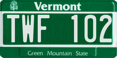 VT license plate TWF102