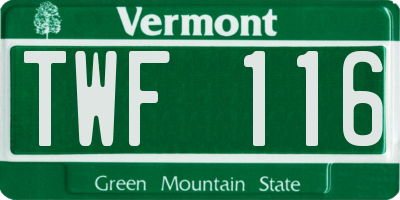 VT license plate TWF116