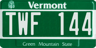 VT license plate TWF144
