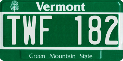 VT license plate TWF182
