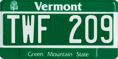 VT license plate TWF209