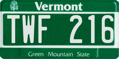 VT license plate TWF216