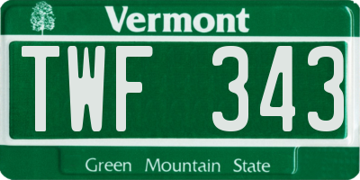 VT license plate TWF343