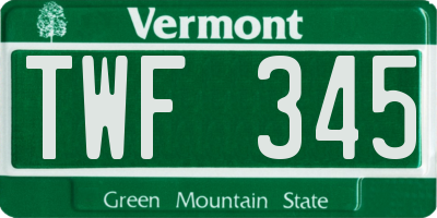 VT license plate TWF345