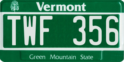 VT license plate TWF356