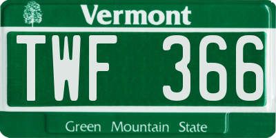 VT license plate TWF366