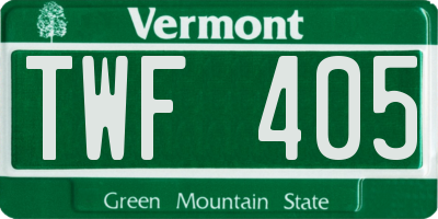 VT license plate TWF405