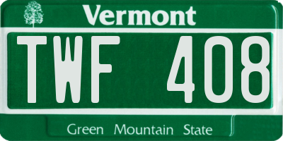 VT license plate TWF408