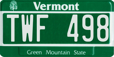 VT license plate TWF498