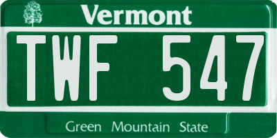 VT license plate TWF547