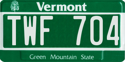 VT license plate TWF704