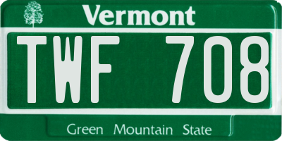 VT license plate TWF708