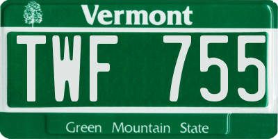 VT license plate TWF755