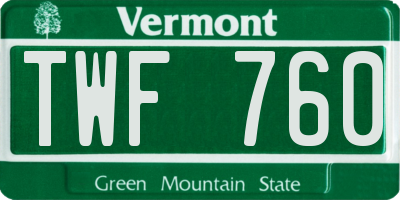 VT license plate TWF760