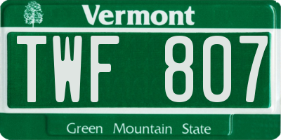 VT license plate TWF807
