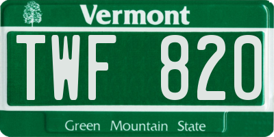 VT license plate TWF820