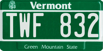 VT license plate TWF832