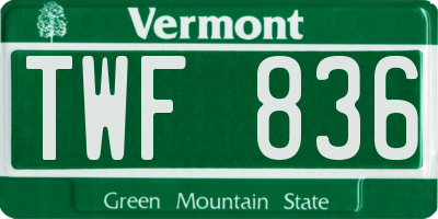 VT license plate TWF836
