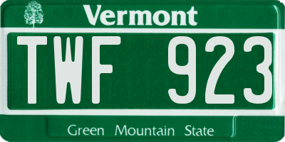 VT license plate TWF923