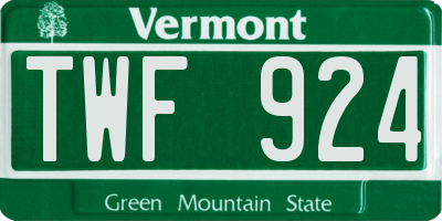 VT license plate TWF924