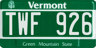 VT license plate TWF926