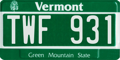VT license plate TWF931