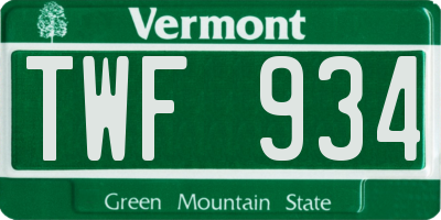 VT license plate TWF934