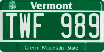 VT license plate TWF989