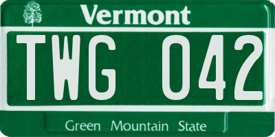 VT license plate TWG042
