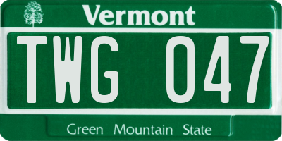 VT license plate TWG047