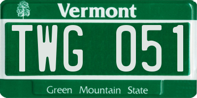 VT license plate TWG051