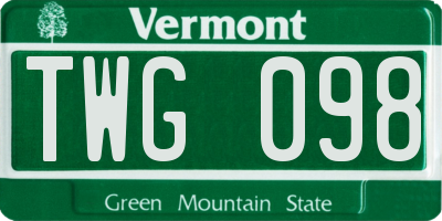 VT license plate TWG098