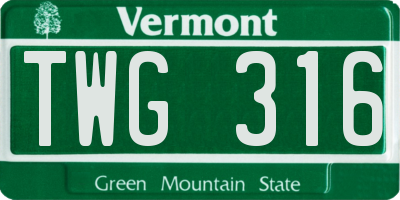 VT license plate TWG316