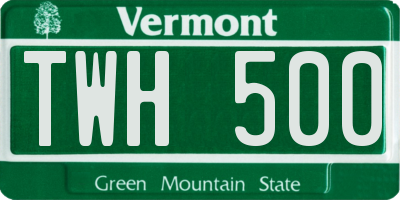 VT license plate TWH500