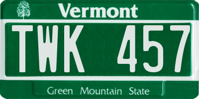 VT license plate TWK457