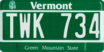 VT license plate TWK734