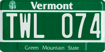 VT license plate TWL074