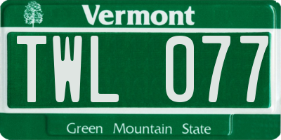 VT license plate TWL077