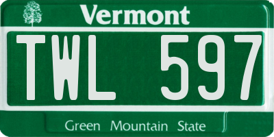 VT license plate TWL597